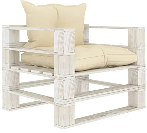 Xichuzi Garten-Palettensofa mit Creme-Kissen, Balkonmöbel, Balkon Möbel, Kleines Sofa, Gartenlounge, Gartenmöbel, Balkon Sofa, Terrassen Sofa, Holz
