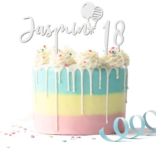 Suzu Papers Cake Topper Geburtstag Name personalisiert - Tortenstecker mit Wunschname und Zahl - Tortendeko 18. Geburtstagsfeier Erwachsene und Kindergeburtstag (Weiss Acryl)