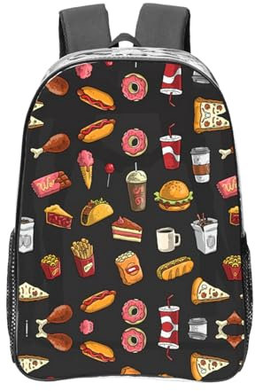 OAROK Chicken Leg Burger Drink 40,6 cm transparenter Rucksack für Herren und Damen, großes Fassungsvermögen, Transparent, Einheitsgröße, Rucksack, Rucksäcke
