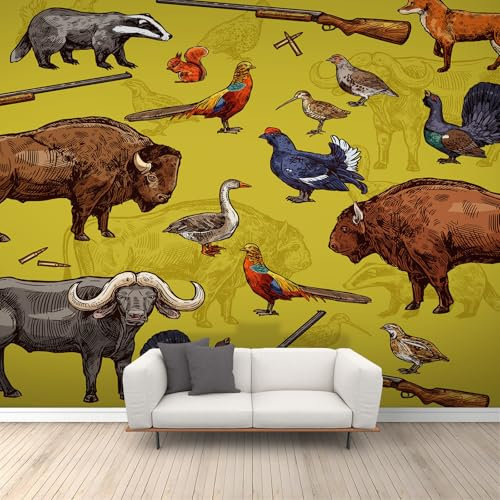 YEMYOR Graue Kuh Tapete, Bauernhof Hühner Und Enten Tapete, Niedliche Eichhörnchen Tapete, Cartoon Fuchs Tapete, Abziehbar, Für Wohnzimmer Und Schlafzimmer-500x300cm