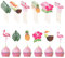 48 Stück Hawaii Tortendeko, Tropical Cake Topper, Hawaii Kuchendekoration Set mit Flamingo Cupcake Topper Kuchen Deko Ananas Palme Kuchendeko Blumen Torten Deko, for Luau Summer Strand Bar Party