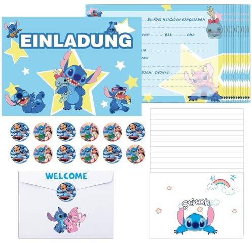 Oirigaga Einladungskarten für Kindergeburtstag, 12pcs Kinder Geburtstag Einladungen auf Deutsch, Partyeinladungen Set mit Umschlägen und Runden Aufklebern, Cartoon Einladung für Jungen Mädchen Teens