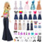 32 Stück Puppen Kleidung & Zubehör Set, 11.5 Zoll puppenkleidung Kit mit Hosenträger Oberteile Jeans Paillettenkleidung Kleider Schuhe Taschen Halskettenzubehör für Puppe Spielzeug Geschenk