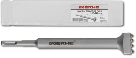 WERHE SDS-Plus Stockermeißel, 16 Karbidzähne, 220 mm, für Beton und Stein | Stahl, SDS-Plus-Aufnahme 10 mm, 36 mm Dicke, 0,5 kg, für Bohrhämmer, Mauerwerk und Granit, Renovierung