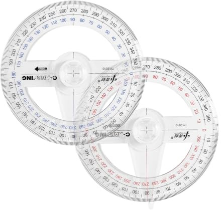 PEAPIN 2 Pack 360 Protractor Set, Full Circle Protractor with Arm | Transparent plastic protractors with swing arm for geometry, drafting and classroom use, supplied in assorted colours