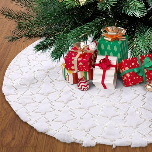 Weihnachtsbaum Decke, Weißer Plüsch Christbaumdecke, 120cm Pailletten Weihnachtsbaumdecke Rund für Christbaumständer Hause Teppich