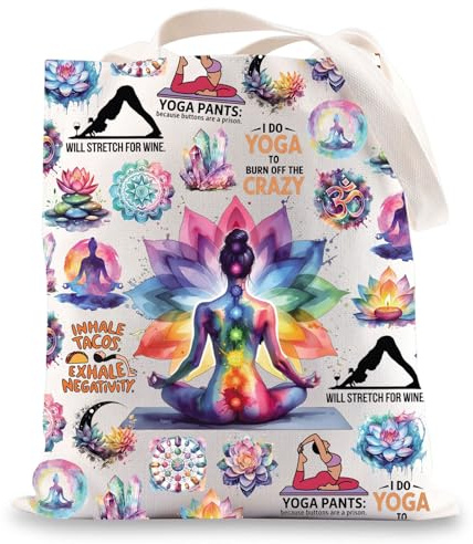 LEVLO - Bolsa de lona para yoga, regalo para amantes de la yoga, entrenador de yoga, bolsa de hombro para yoga, instructor de yoga, Bolso Loco Yoga, Medium