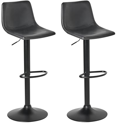 Beliani Set of 2 Height Adjustable with Footstool Swivel Barstool Traditional Upholstered Faux Leather Black Lebrija