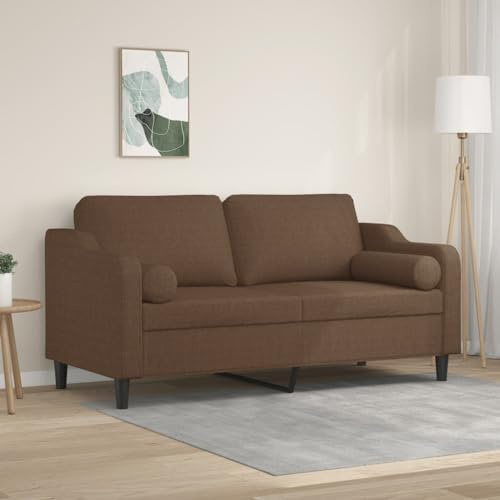 Mimdixy Modernes Couch Bettcouch,2-Sitzer-Sofa mit Zierkissen Braun 140 cm Stoff für Wohnzimmer Wohnung Schlafzimmer Büro