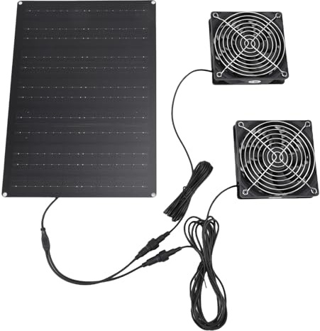Walfront 75 W Solarbetriebenes Abluftventilator-Set, Wasserdichtes IPX7-Design, Hochgeschwindigkeits-Doppelventilator für Haustierhaus und Gewächshaus mit 3000 Bis 4000 U/min