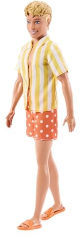 Barbie Style Ken Fashionistas Puppe Nr. 252 | Blonde Modepuppe mit orange-gepunkteter Shorts, gelbem Shirt, ab 3 Jahren, JJN66