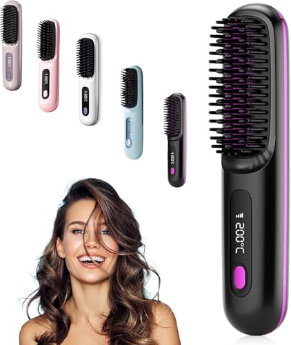 Go Brush Pro, Kabellose Haarglätterbürste,Glättbürste,Verbrühungsschutz Glätteisen,Tragbarer Mini Heißer Kamm für Haarstyling,Wiederaufladbare Beheizte Bürste für Reise Täglichen Gebrauch (Schwarz)