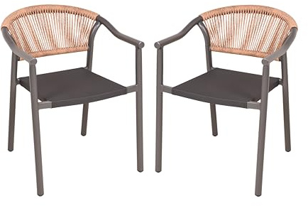 DELUKE Gartenstuhl 2er Set Moritz - Rattan, Braun | Stapelstuhl Wetterfest Gartenstühle Outdoor Essstühle