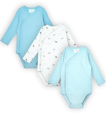 Stellou & friends Baby Body, 100% Bio-Baumwoll Wickelbody 3er MultiSet, kuschelweiche und hochwertige Kinder Kleidung für Jungs und Mädchen, Langarm & Kurzarm-body, OEKO-TEX 100 Zertifiziert