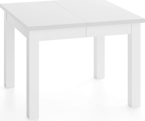 WFL GROUP Quadratischer Esstisch Ausziehbar 80 bis 280 cm – Verlängerbar, für 4-14 Personen mit Weißen Holzbeinen – Tisch für Wohnzimmer & Esszimmer in Weiß