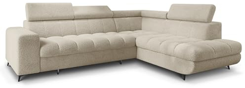 Masseno Ecksofa MORIVA Q R-S mit Schlaffunktion L-Form, Klassisch Sofa mit Bettkasten, Wohnzimmersofa, Couch, Soffa, Bettsofa, Couchgarnitur - Creme, Quelle 02
