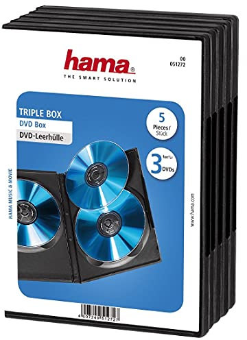 Hama DVD-Hülle Triple 5er-Pack (auch passend für CDs und Blu-rays) mit Folie zum Einstecken des Covers, schwarz