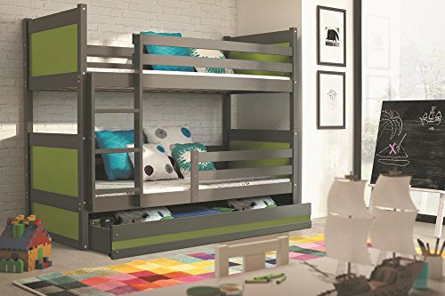 Etagenbett RICO für Kinder 160 x 80 graphit/grün + Matratzen gratis