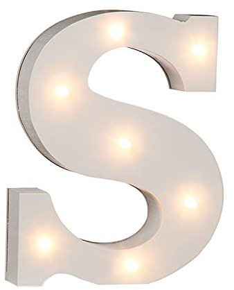 Holz Buchstabe S beleuchtet mit 7 LED Lichtern, batteriebetrieben, ca. 16 cm, Weiß
