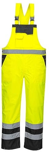 Portwest S488 Men's Waterproof Hi Vis Breathable Contrast Rain Bib and Brace Yellow/Black, Large
