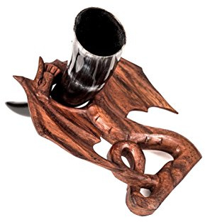 Windalf Vikings Trinkhornständer 23 cm Drache Wikinger Trinkhornhalter Dekoration Handarbeit Holz