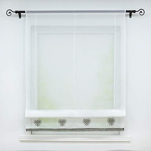 Joyswahl Voile Raffrollo Transparente Raffgardine mit Stickerei Herzen Muster »Eugenie« Schals Fenster Vorhänge BxH 100x155cm Grau mit Tunnelzug 1er Pack