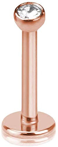 viva-adorno® 1 Stück Lippenpiercing Piercing Micro Stecker Zirkonia Innengewinde Größen Z399, Rosegold 10mm