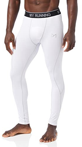 MEETYOO Herren Kompressionshose Sport Leggings, Weiß, S EU