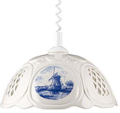 Helios Leuchten 207063 Küchenlampe Keramiklampe weiß blau | Pendellampe Pendelleuchte aus Keramik | Keramikleuchte Delfter Dekor | Hängelampe Deckenlampe 1xE27