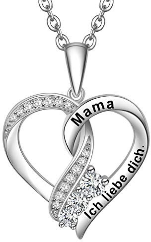 ENGSWA Halskette Damen mit Gravur Mama Ich liebe dich Silber 925 Anhänger Herz Geschenk für Mutter