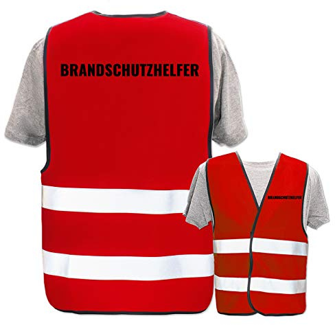 Bedruckte Warnwesten mit ISO-Leuchtstreifen * Standard- oder Reflex-Druck * Erste Hilfe und Brandschutz, Begriff:Brandschutzhelfer, Farbe + Größe:Rot (3XL/4XL)