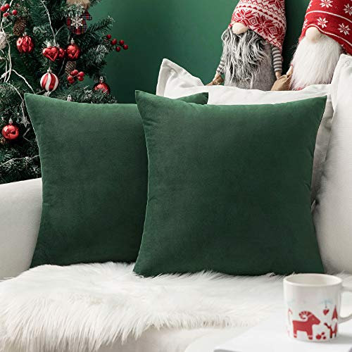 MIULEE 2er Set Samt Weihnachten Kissenbezüge Kissenhülle Kissenbezug Sofakissen Dekorative Dekokissen Couchkissen mit Verstecktem Reißverschluss Sofa Schlafzimmer 30x30 cm Dunkelgrün