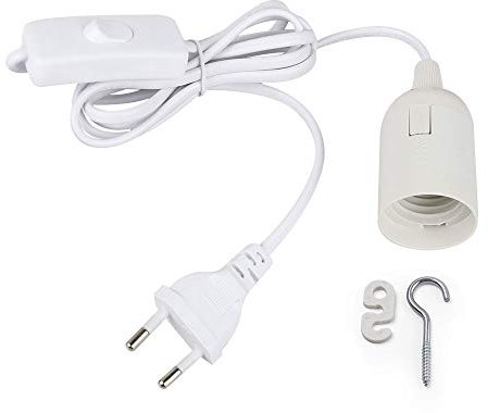E27 Lampenfassung mit Schalter - 1.8m Hängend Lampenkabel Kabel E27 Fassung Weiß Netzkabel mit Ein/Aus-Knopf (Keine Glühbirne im Lieferumfang Enthalten)