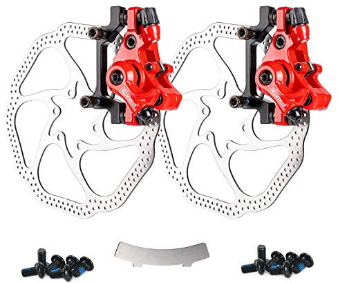 Farbetter Bike Disc Brake Kit, Including Front and Rear Caliper, 160mm Rotor, Mechanic Tool-Free Pad Adjuster for Mountain Bike, Road Bike, Fixed Gear Bike, MTB, BMX (Red)