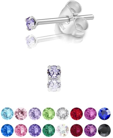 Orecchini Punto Luce Argento 925 Con Brillantini di Cristallo - Colorati e Piccoli - Punti Luce Lobo Donna