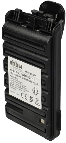 vhbw 1x Batterie Remplacement pour Icom BP-264 pour Radio Talkie-walkie (1600mAh, 7,2V, NiMH) - avec Clip de Ceinture