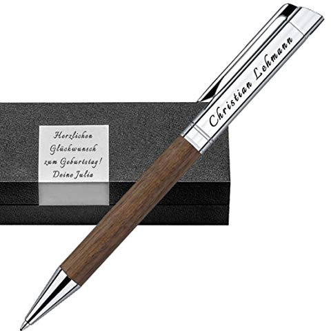 Senator - Premium Nussbaumholz & Metall Kugelschreiber Box mit Wunschgravur Hochwertiger Stil erstklassige Verarbeitung TIZIO SILBER PS47-2