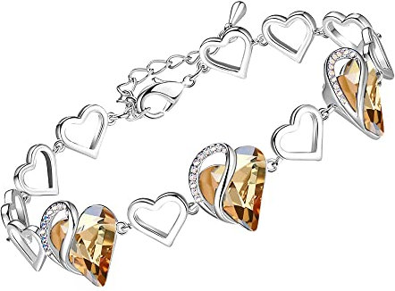 Leafael Infinity Love Heart Link Bracelets, November Birthstone Crystal Bracelet for Women, Silver Tone Jewelry Gifts for Her, Golden Yellow Shade, 7-inch Chain and 2-inch Extender