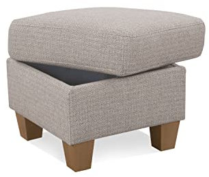 Cavadore Hocker Ammerland / Stauraumhocker mit Holzfüßen, als Fußhocker oder Beistellhocker / 58 x 48 x 58 / Strukturstoff, Beige