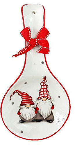 Housoutil Weihnachtsmann Geschirr Weihnachtskeramik L?ffel REST Holder: Gnome Essst?bchen L?ffel Ruht Dish- ? Urlaub Kleine Geschirr Gerichte- Verziert mit Bogen für Küche
