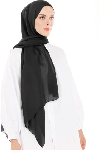 Ayisah Selda - Hijab Kopftuch Damen muslimisch - Seidenweiche Chiffon Hijab 180x70cm - Moderne islamische Chiffon Kopftücher für Damen - Premium Chiffon Qualität - Damen Tuch Schal - Schwarz