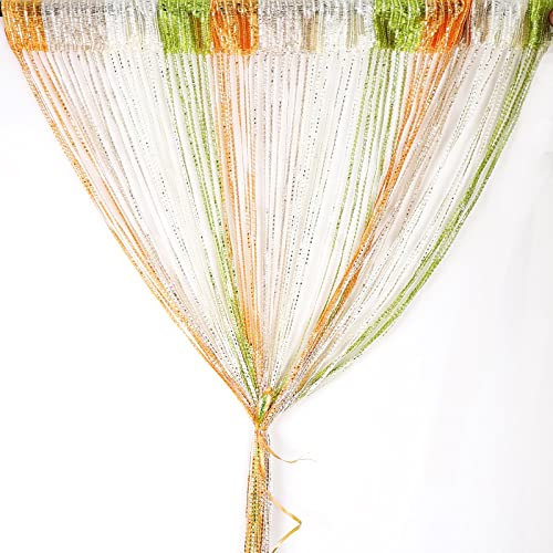 Fadenvorhang, Fadenvorhang Glitzer Weiss 100 x 200 cm Wandvorhang Schaufensterdekoration, Dekorative Gardine Raumteiler Fliegenschutz für Hochzeit, Café, Restaurant (Grün Orange Champagner Beige)