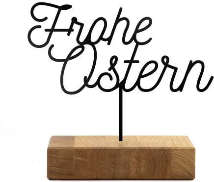 Rerum & Consilium Frohe Ostern Metall/Holzaufsteller | Moderne Industrial Deko Schwarz mit Holz & Metall | 26 x 19 cm | Moderne minimalistische Tischdeko/Osterdeko