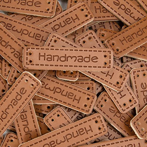 Stoff Labels Tags 100 Stücke Leder Handgemacht Kleider Etiketten Nähen PU DIY Dekoration Handmade mit Liebe Gewebte Gefaltete für Pullovern Socken Handschuhen