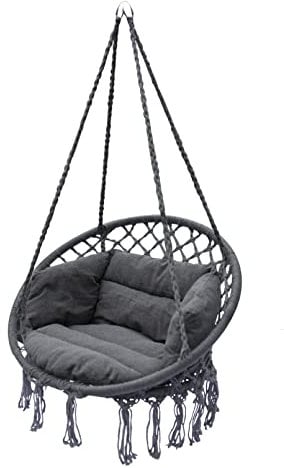 Spetebo Relax Hängesessel 80 cm inklusive Kissen - dunkelgrau - Hängekorb für Innen und Außen - Schwebe Hänge Sessel Korb Schaukel aus Baumwolle geflochten Outdoor