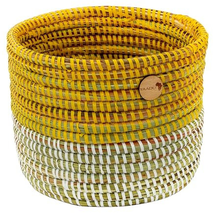 YAADU Panier Tressé - Cache-Pot et Rangement, Pot de Fleurs Africain, Décoratif pour Étagère et Plantes, Modèle Aduna (Jaune)
