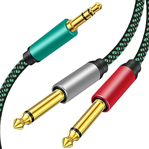 Cavo Aux 3,5mm a Doppio 6,35mm, Nylon Intrecciato Cavo Jack 3,5mm Maschio a Doppio 6,35mm Maschio Mono per Smartphone, Tablet, PC Altoparlante, Amplificatore, Mixer, Audio Lettore DVD (3 m)