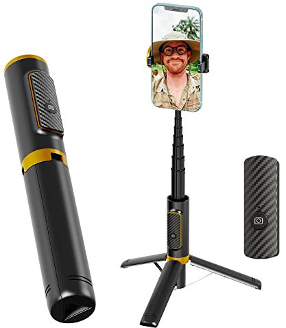 COLORLIZARD Selfie-Stick-Stativ, Handy-Stativ mit Fernbedienung, 3-in-1 kabelloses Handy-Stativ für Selfie/Videoaufnahmen/Foto/Vlog, tragbarer Reise-Selfie-Stick für iPhone Android (Goldschwarz)
