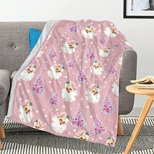 Weiche Plüsch-Weihnachtsdecke, niedlicher Weihnachtsmann, rosa Weihnachtsbaum, Schneeflocke, warme Überwurfdecke für Couch, saisonale Winter-Weihnachtsdecke, für Couch, Bett, Wohnzimmer, 203,2 x 152,4
