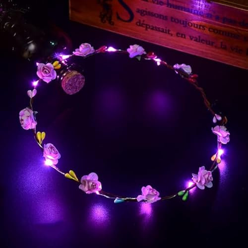 LED-Haarreif für Damen, Blumenmädchen, leuchtend, blinkende Krone, Haarkranz für Mädchen, Frauen, Hochzeit, Festival, Weihnachten, Neujahr, Party (Rosa)